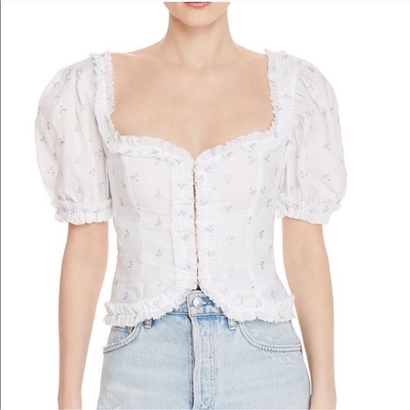 For Love & Lemons Delilah Ruffle Puff Sleeve Top - Picture 3 of 10